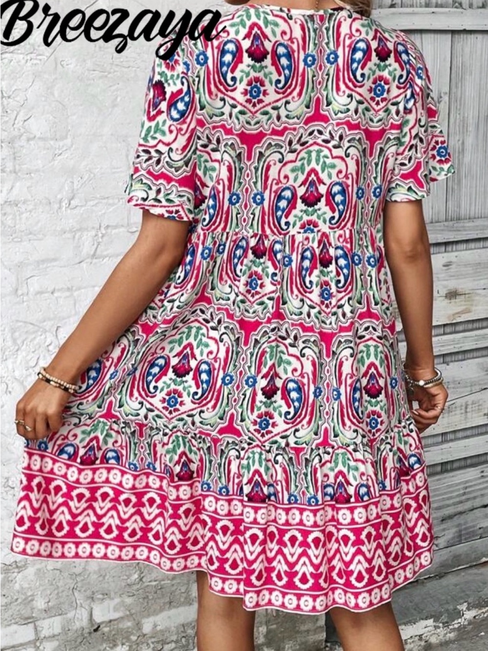 Pink Boho Floral Tiered Dress - Picture 2 of 2